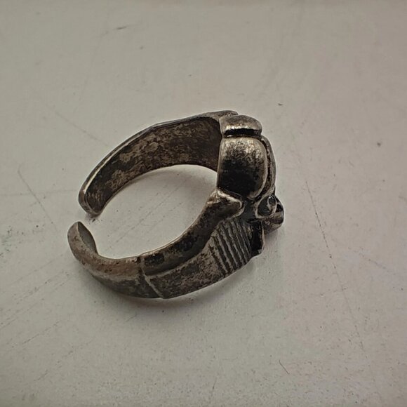 Silver Tone Skull Ring Gothic Biker Punk Style Chunky Unisex Size 12.5 + Open - Picture 9 of 13
